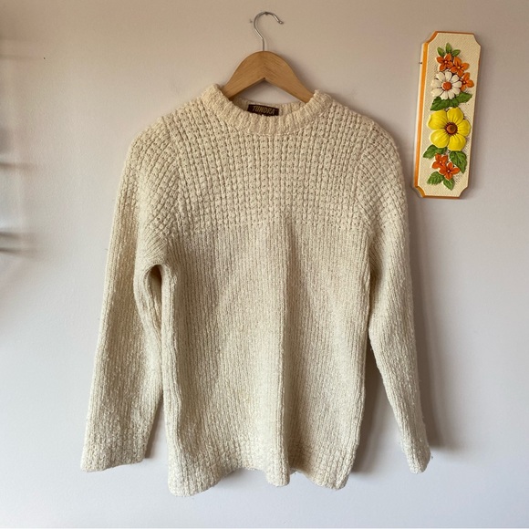 Vintage Cream 100% Pure Virgin Wool Tundra Sweater made in Canada - Picture 1 of 7